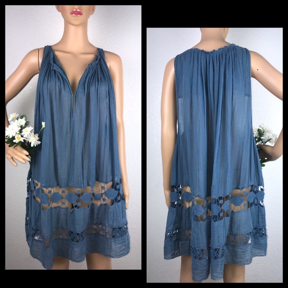 FP ONE Gauzy Linen Crochet Tunic Sundress Dress - Picture 2 of 8